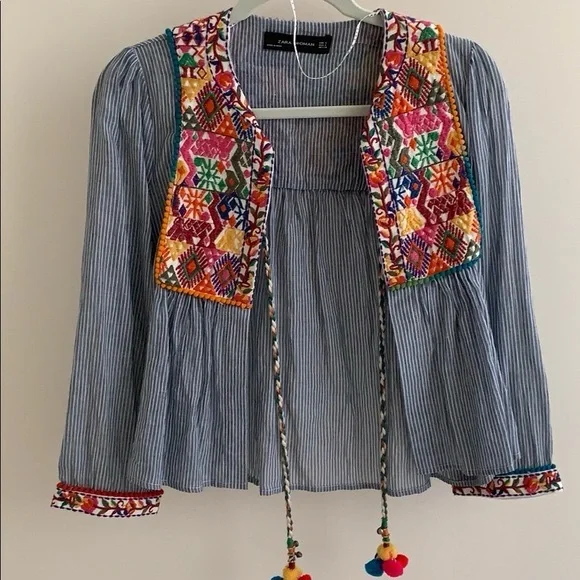 Zara Striped Blouse with Embroidery - Picture 4 of 9